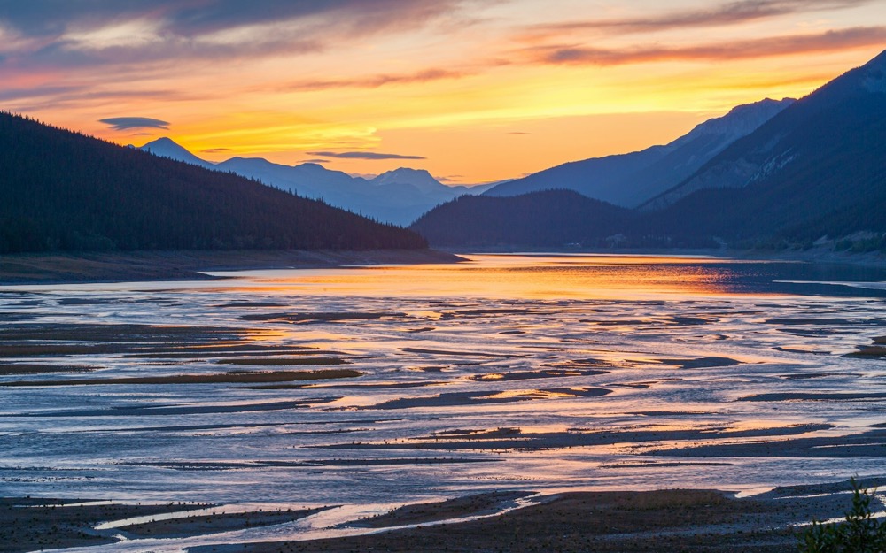 Sunset over the water